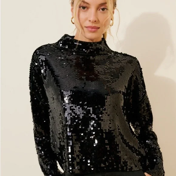 Anthropologie The Alani Cashmere Mock-Neck Sweater: Sequin Edition